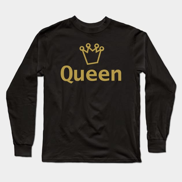 Gold Queen and Crown Long Sleeve T-Shirt by ellenhenryart